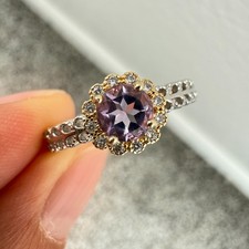 925 Sterling Silver Ring 5mm Natural Purple Amethyst Gemstone Zircon Flower Cute