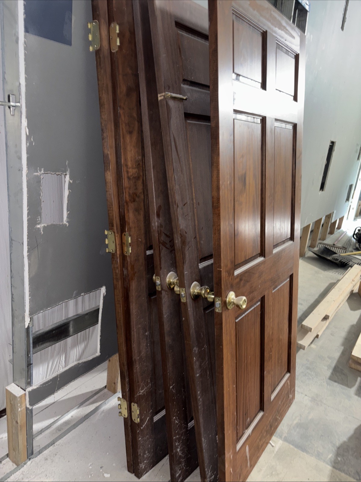 Five 6 Panel Solid Core Wood Doors (3’ x 6’8”)
