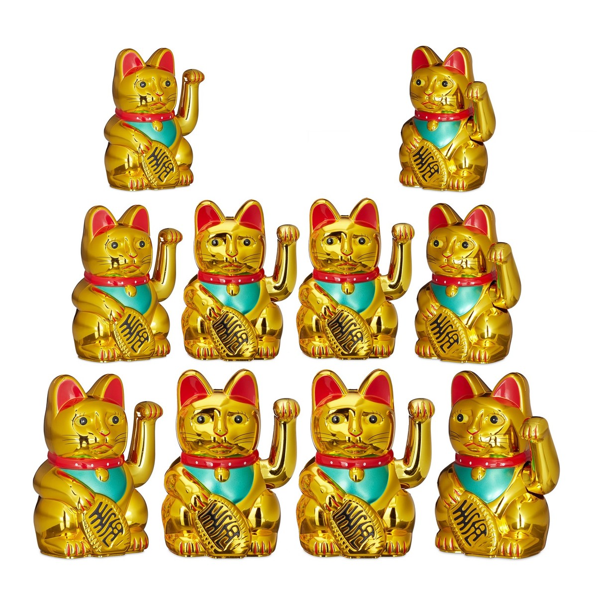 Maneki Neko Gatto Portafortuna Cinese - Batteria, Zampa Mobile, Oro, 16 Cm, Per Successo E Ricchezza - Foto 5