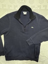 Lacoste Polo Pullover 1/4 Zip Croc Logo Sweater Ribbed Blue Men Sz 6 Read