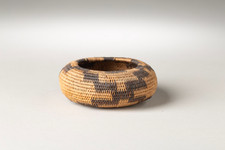 Pomo Low Basket, Banded Dark and Willow Pattern Circa 1900