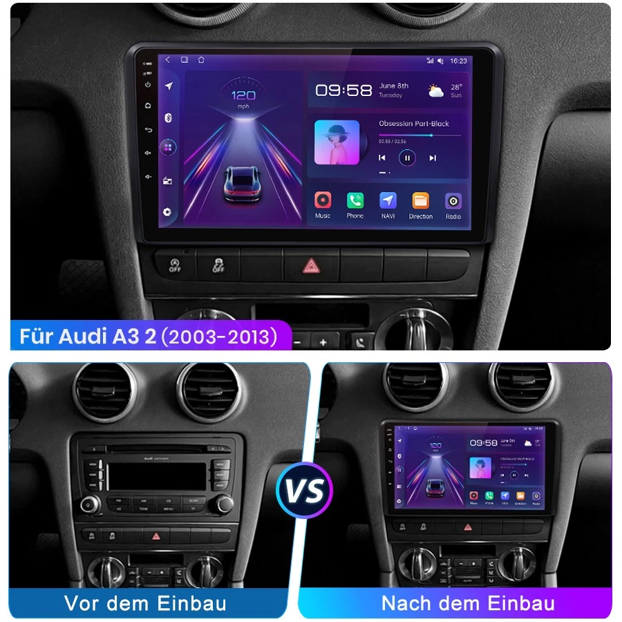 Autoradio Für Audi A3 S3 RS3 8P 8PA 2003-2013 Android 14 GPS Navi RDS WiFi DAB - Bild 3 von 4