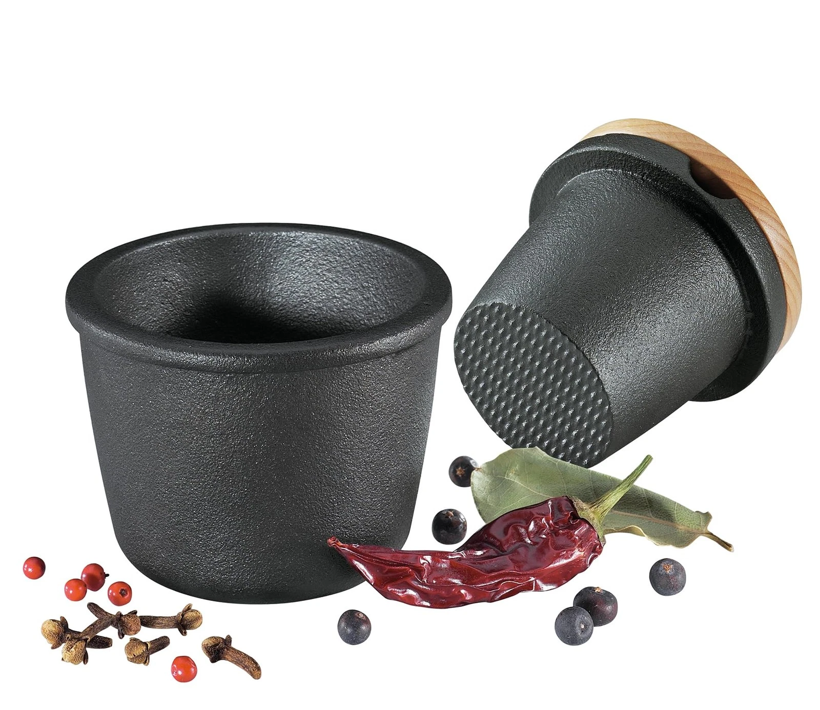 Zassenhaus Cast Iron Spice Grinding Set with Beech Wood Lid, 3" Grinder, Black