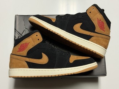 Nike Air Jordan 1 Mid SE Shoes Black Flax Varsity Red HV4091-002 Men's Size 10