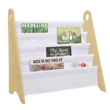 Kids Modern Sling Bookshelf For Boys And Girls Wooden Design Features Two Top Ha