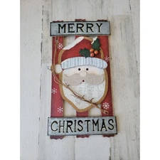 Enchanted Forest Merry Christmas Santa Claus face wooden sign home decor Xmas