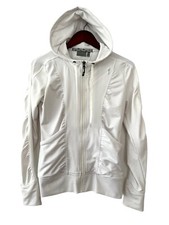 Athleta White Activewear Jacket Full Zip Thumb Holes Fitted Ruched Womens S