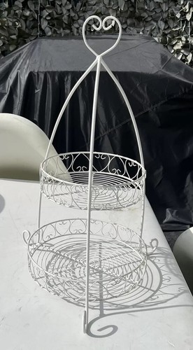 Cake Stand 2 Tier Metal Sandwich White Heart Food Party Tableware Garden Wedding - Picture 4 of 5