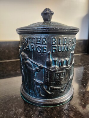 Vtg Cast Metal Humidor Tobacco Jar Sweden 1800 Inter Bibendum Large Fumandum