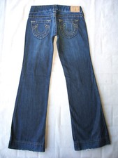 True Religion Candice Low Flare Jean Wm Sz 26 100 Cotton Blue Distressed L30.5
