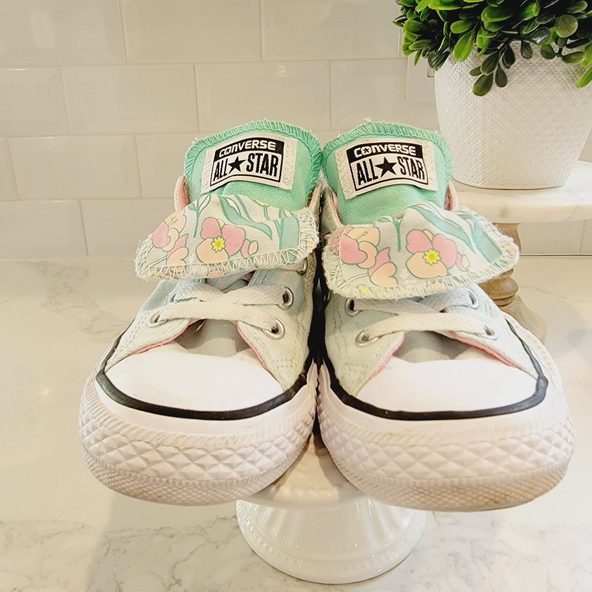 CONVERSE All-Star Floral Pink Girls Mint Double Tongue Low