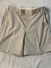 Berle  Mens Beige Shorts Size 36, Inseam 8' Flat Front Expandable Waist