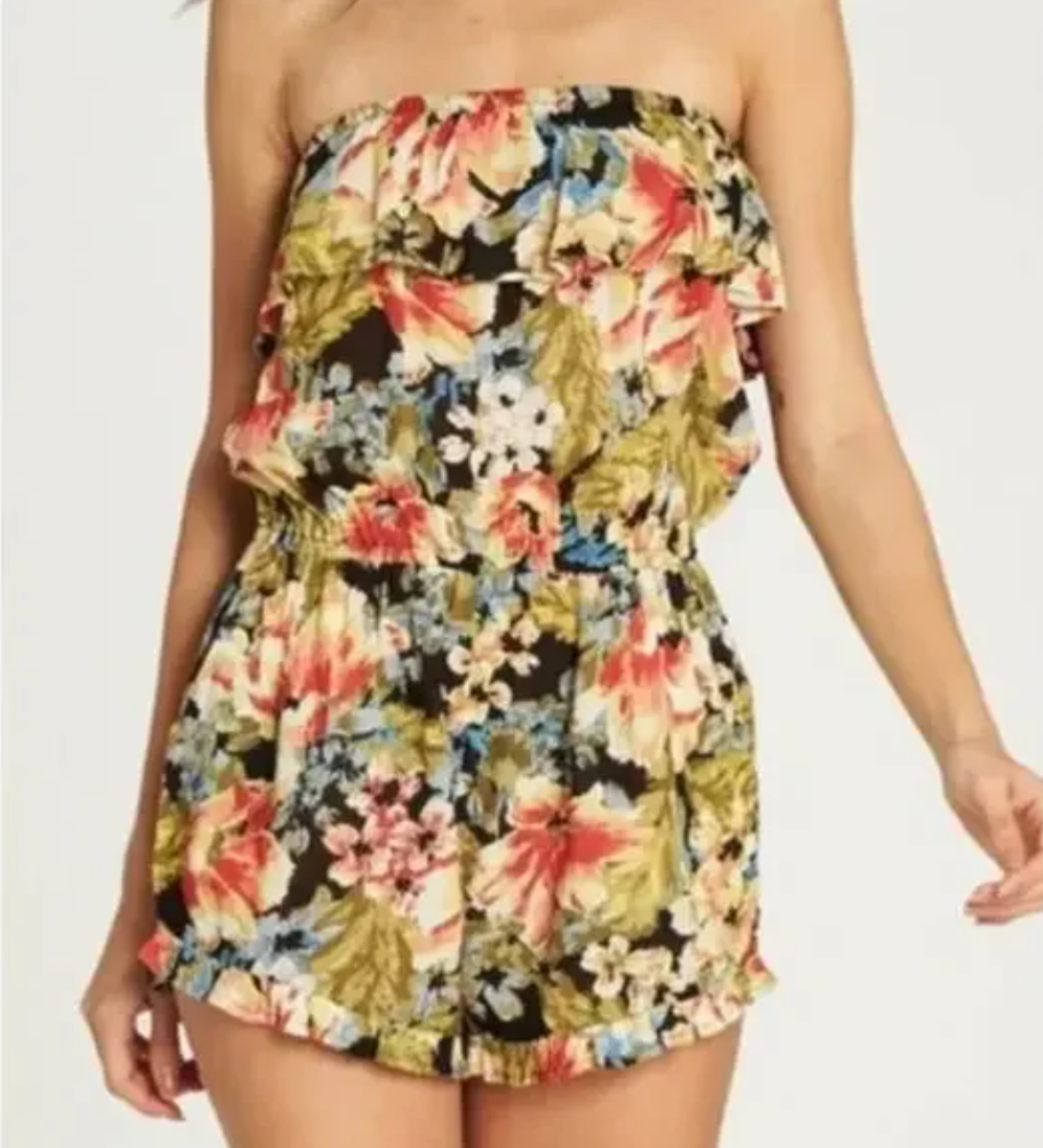 Billabong Romper Women Size Small Multicolor Floral Ruffle NWT