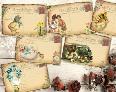 6  Easter Chick Victorian Image Vintage Style Tatty Post Cards