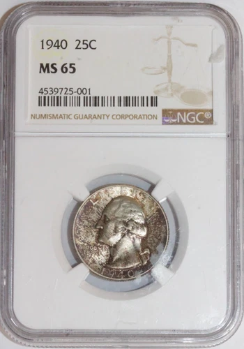 1940 Washington Quarter 25c NGC MS 65, toned example.  # 0320