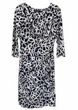 Lauren Ralph Lauren Size 8 Faux Wrap Dress Blue/white 3/4 Sleeve Splice Bodice