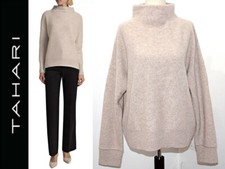 TAHARI Boiled Lofty 100 2PLY Cashmere Mock Neck Sweater Ultra Soft in Sand XL