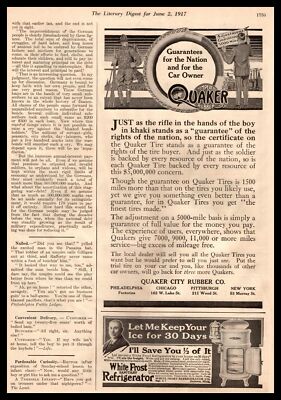 1917 Quaker City Rubber Co. Tires & White Frost Refrigerator Jackson MI Print Ad