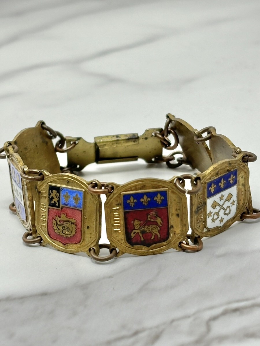 Vintage 1940s WWII Souvenir French Panel Enameled Bracelet Vintage 1940s WWII Souvenir French Panel Enameled Bracelet