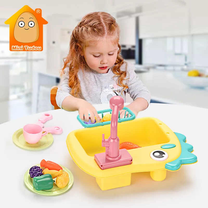 CUTE STONE Color Changing Play Kitchen Sink Toys, Children Electric Dishwasher Playing Toy with Running Water,Upgraded Real Faucet and Play Dishes,Pretend Play Kitchen Toys for Kids Boys Girls : Toys