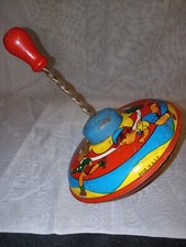 VTG 5.5  Tin Litho Spinning Top Children with toys made in USA wood handle works