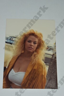 candid busty blonde woman in low top outdoors VINTAGE PHOTOGRAPH Gl