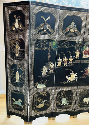 ヴィンテージ黒板 Vintage Chinese 6 Panel Room Divider Screen Coromandel Black