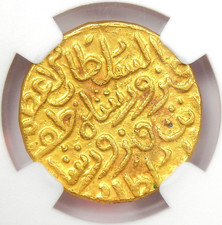 India AH791 (1389) Sultans of Delhi Zafar Gold Tanka Coin G1T. NGC UNC Detail MS