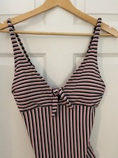 FatFace UK Brand Womens US 8 One Piece Navy Red White Striped Swimsuit Excellent