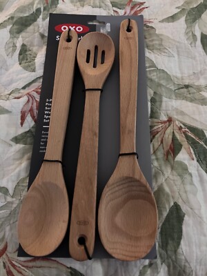 OXO Soft Works 3 Piece Prep & Serve Wooden Spoon Set Beechwood  ~ Brand NEW!