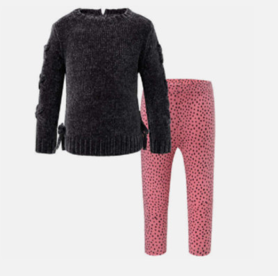 DKNY Kids' Girls 2-Piece Chenille Sweater and Legging Set(BLK/PNK GRY, 18M 1)NWT