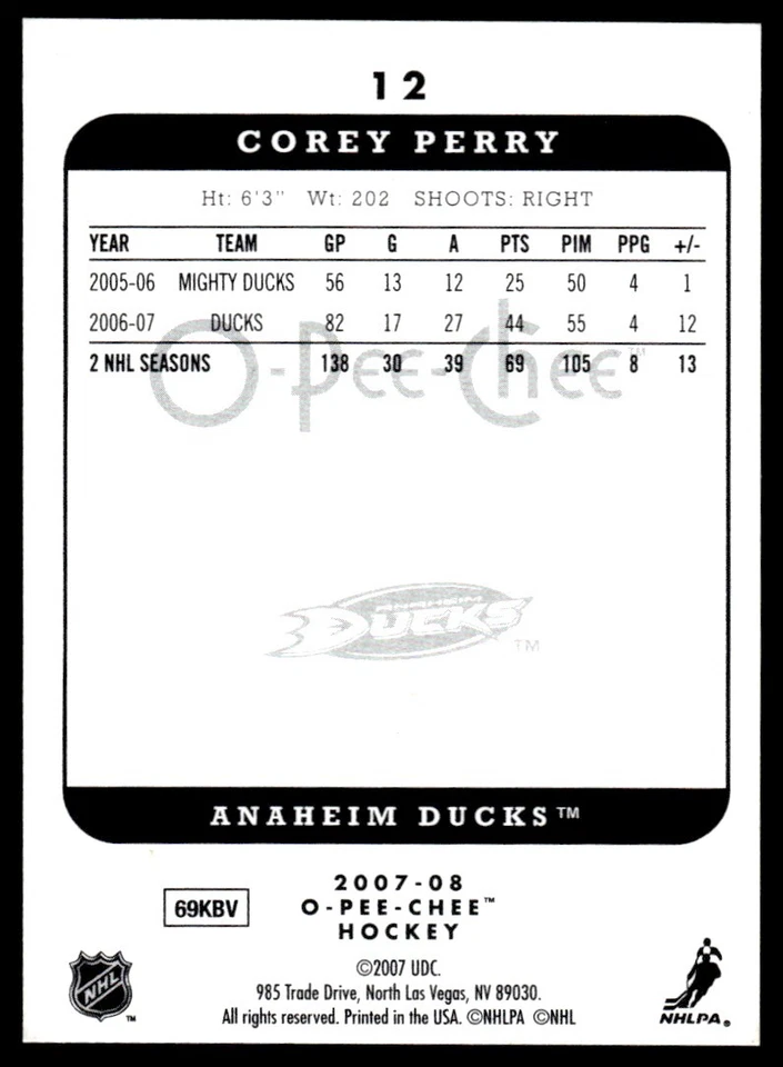 2007-08 O-Pee-Chee Micromotion Corey Perry Anaheim Ducks #12 R56 - Image 2 of 2