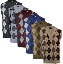 VS1 Mens Argyle V Neck Sleeveless Sweater Jumper Tank Top Jersey Golf Casual 