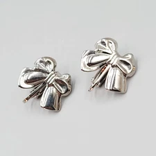 Vintage Bow Stud Clip on Earrings Silver tone Studs Lightweight 5/8"