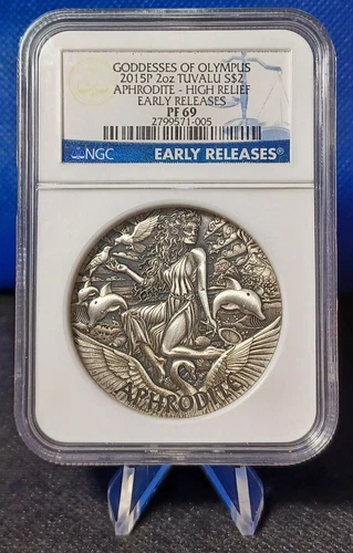 2015-P Tuvalu, 2oz Silver Proof NGC PF69 FR HR Aphrodite–Mintage 2,000 (1st Ed.)