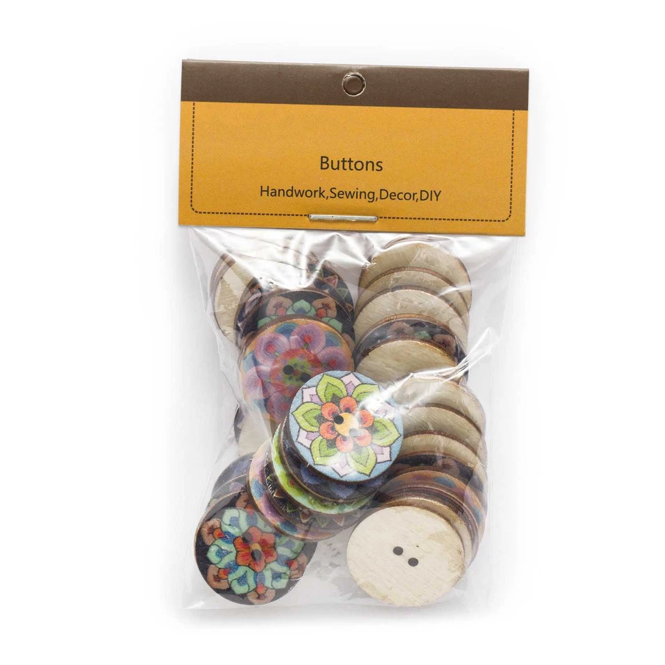 50pcs Painted Round Wood Buttons for Sewing Scrapbook Home Clothing Crafts Decor - Image 3 of 3