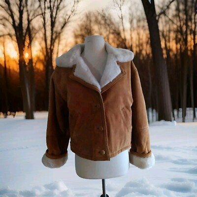 ST. JOHNS BAY Leather  Exterior Faux Fur Interior Button Tan Women's Coat Small