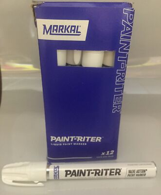 (12-Pk) Markall Valve Action Fine Point Tip Paint Marker White 96820 