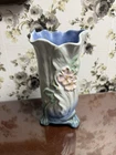 Antique Weller Pottery Scalloped Blue Floral Vase Signed L@@K