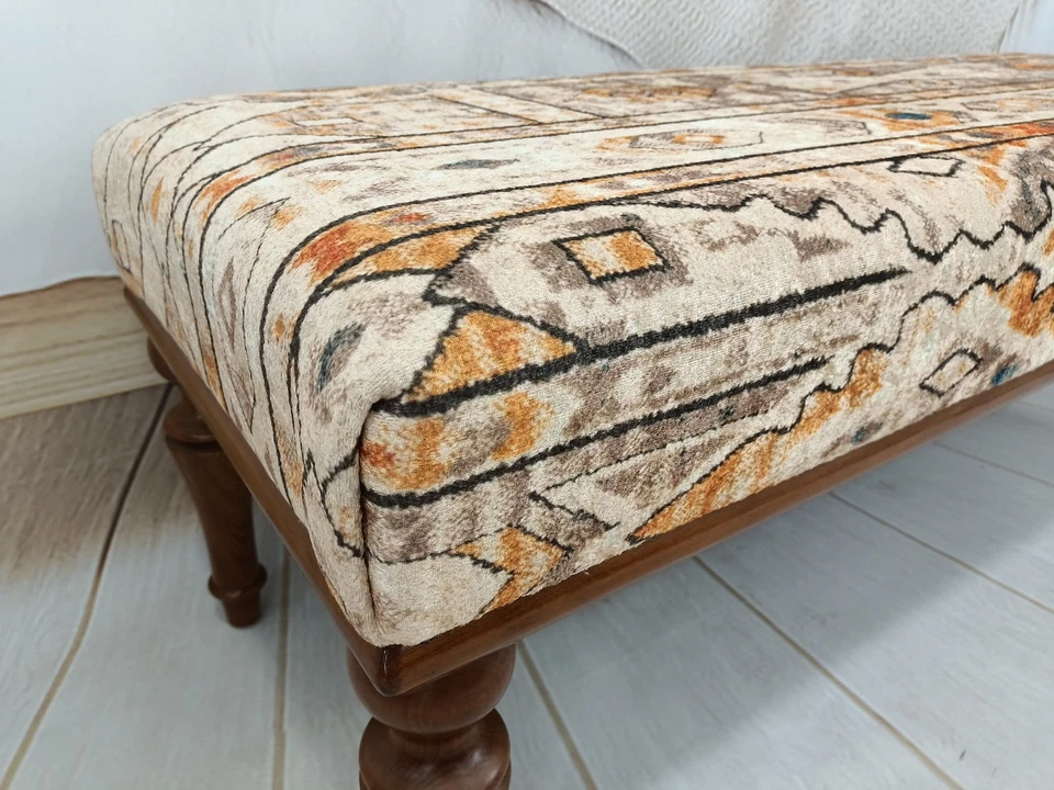 Living room chair, Turkish rug bench, Wood work bench, Handmade sitting bench - Image 4 of 4