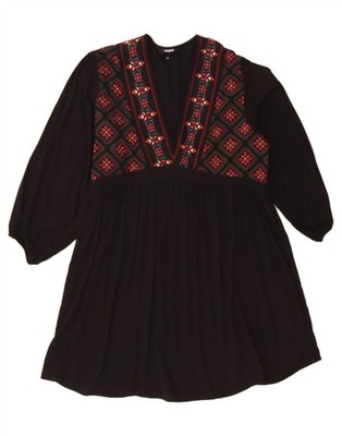 Desigual Damen Langarm Stufenkleid UK 14 Medium schwarz Geometrisches Muster CK11