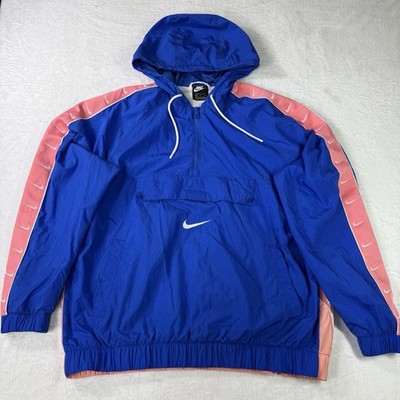 Nike NSW Big Swoosh Half-Zip Hooded Jacket Mens Medium Blue Pink Kangaroo Pouch