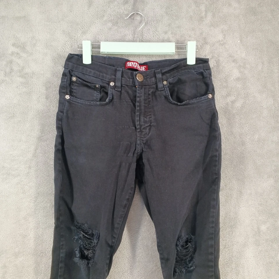 Jeans ajustados desgastados NEO BLUE para hombre cintura negra 28" hechos en EE. UU. Foto 2 de 4