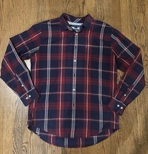 Tommy Hilfiger Classic Fit Men  s L Plaid Red/Navy Cotton LS Button-Up Shirt