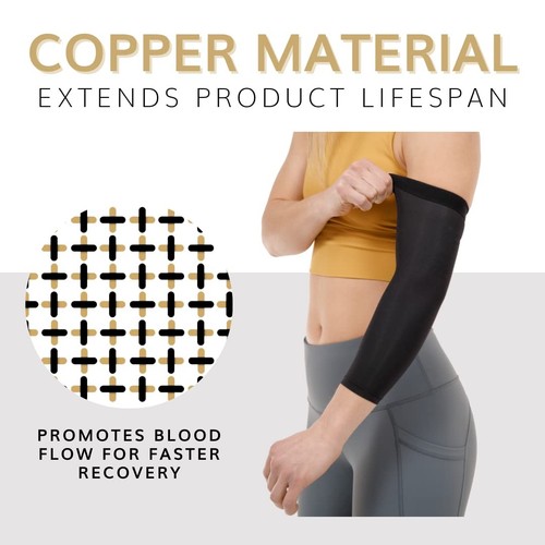 Copper Elbow Compression Sleeve - Full Arm Support Recovery Brace for Tendonitis - Picture 3 of 7
