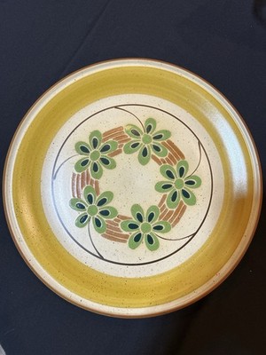 Porsgrund Norway Daisy Dinner Plate MCM Scandinavian Yellow Green Stoneware 12 