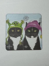 Christmas Cats, Wearing Holiday Hats,  fridge magnet, Featuring Tuxedo Cats