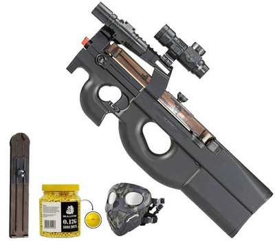 Airsoft AEG Electric Rifle, D90H Battery Powered W/ Safety Mask & 5000 BBs .12G