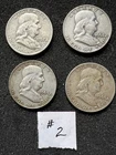 ( 4 ) CIRCULATED 90% SILVER FRANKLIN HALF DOLLARS  FAST SHIPPING