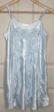Flora Nikrooz Baby Blue Satin Ruffle Chemise Nightgown L Floral